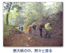 悪天候の中、黙々と登る